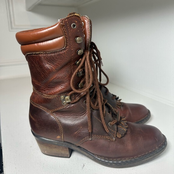 Double H Women’s 8.5M Brown Leather Lace-Up Western Boots Moto Kitlie Style - Picture 5 of 9